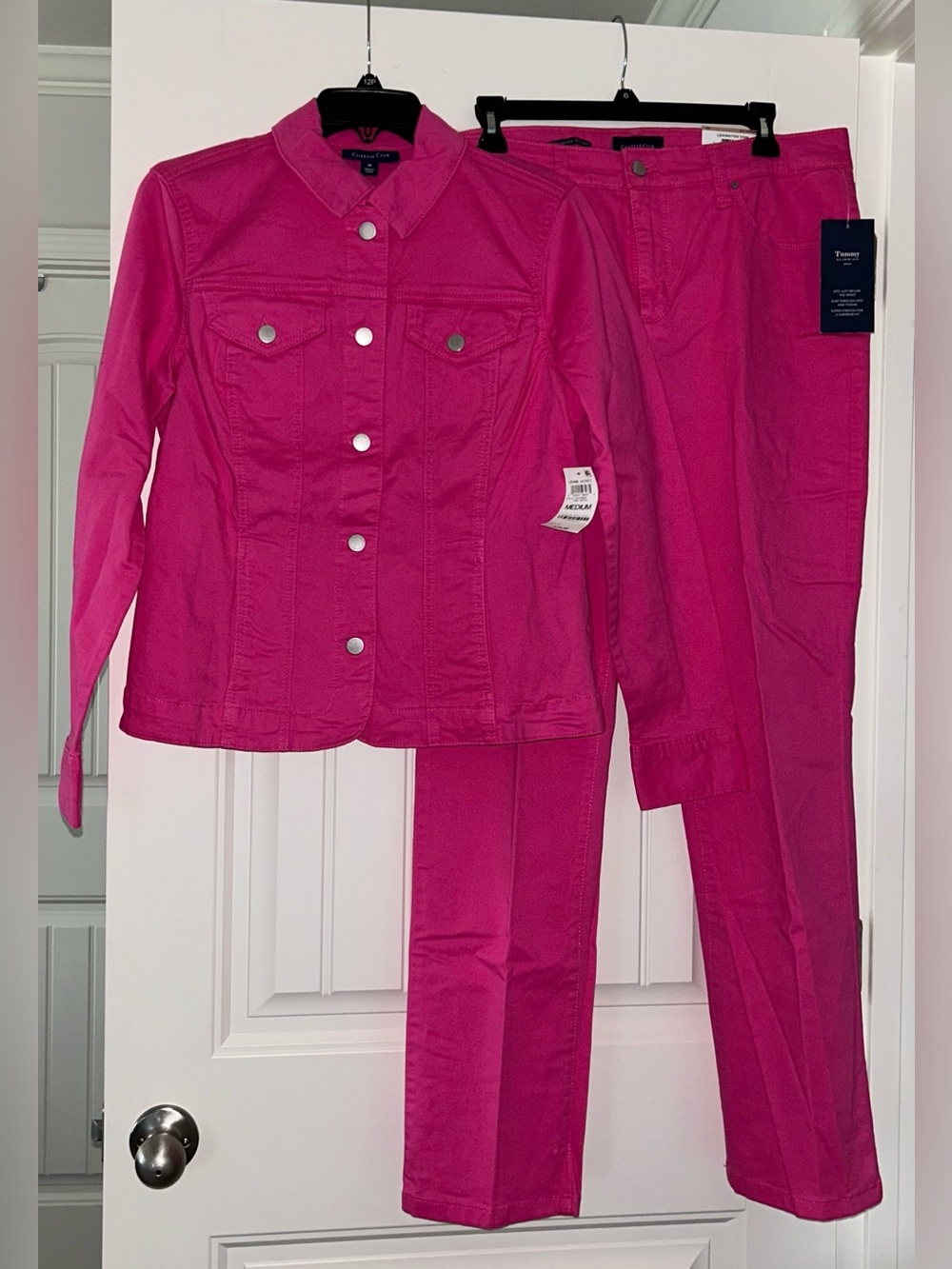 Charter Club Women's Pink Denim Jacket & Pants Set